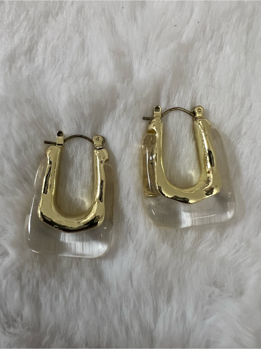 Gold & Clear Resin Hoop Earrings - Women Jewelry